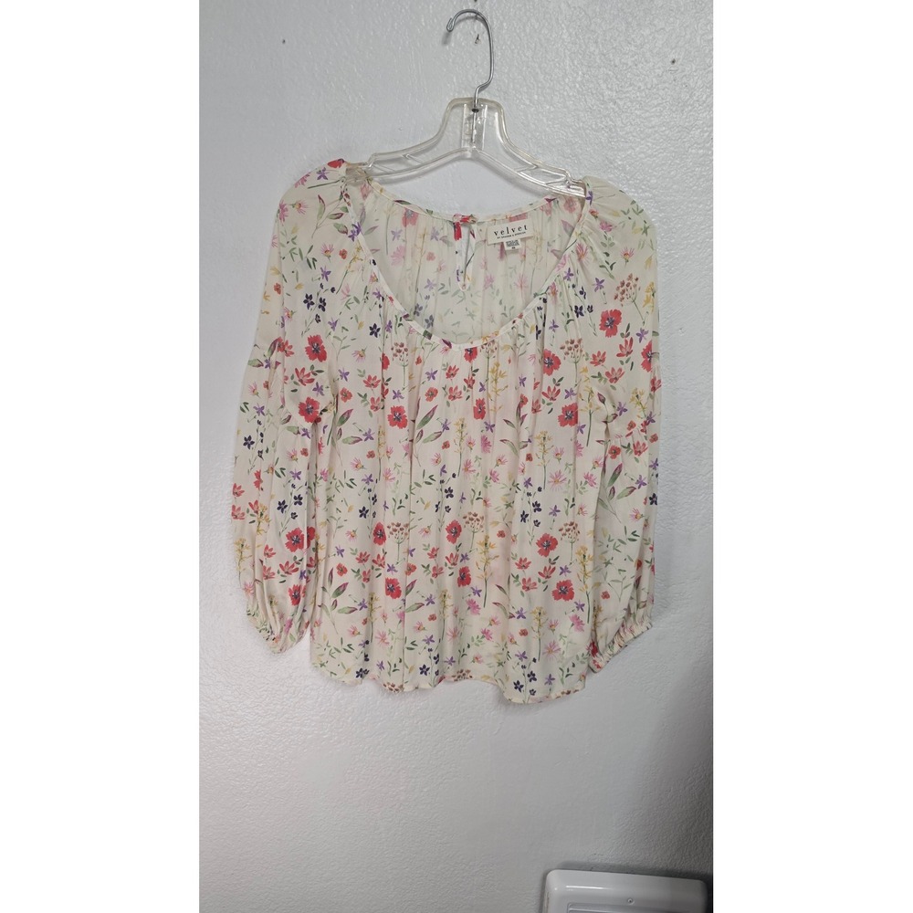 Velvet Floral Blouse Womens XS Multicolor Excellent
